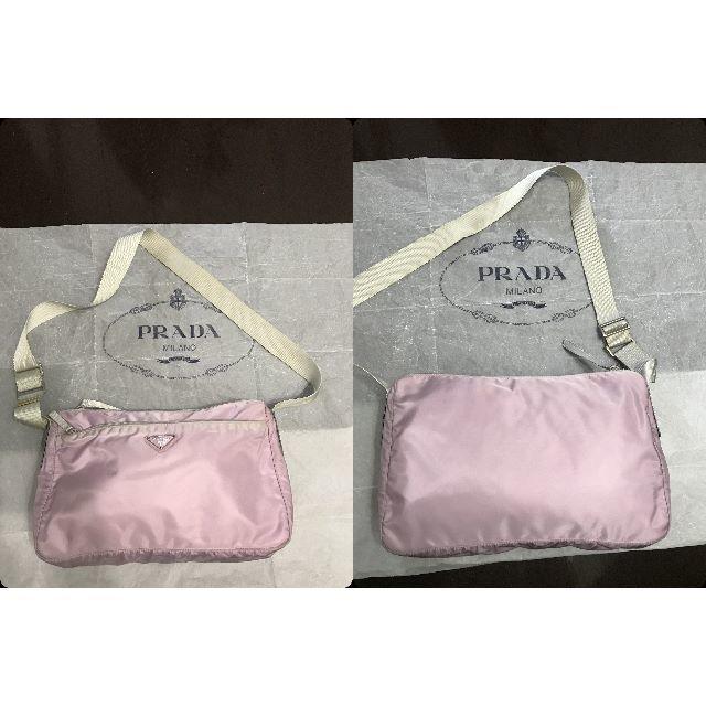 PRADA(プラダ)の●11.5万プラダ外ポケ付スクエア斜め掛けショルダーバッグ大き目ピンク●良好品↑ レディースのバッグ(ショルダーバッグ)の商品写真