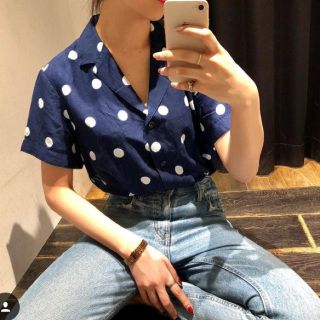 マウジー(moussy)の今季MOUSSY HALF SLEEVE LINEN DOTシャツ♡ドットシャツ(シャツ/ブラウス(半袖/袖なし))