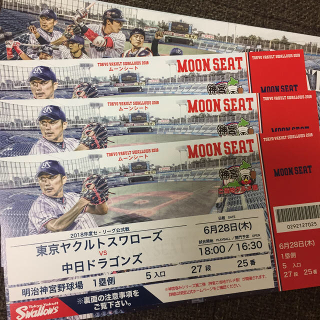 東京ヤクルトスワローズ(トウキョウヤクルトスワローズ)の東京ヤクルトvs中日ドラゴンズ ムーンシート チケットのスポーツ(野球)の商品写真