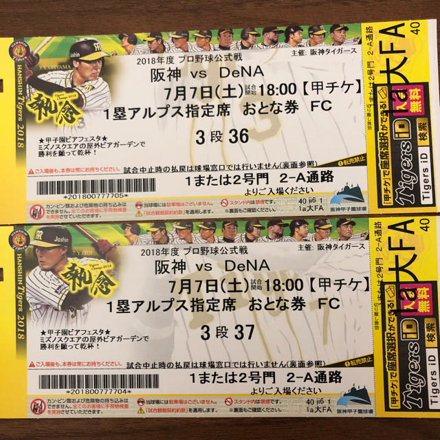 プロ野球ペアチケット　阪神vsDeNA