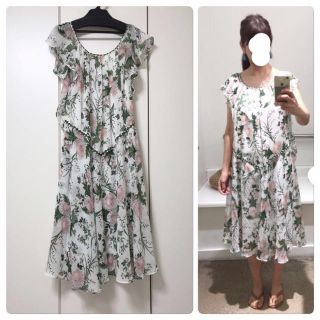 マックスマーラ(Max Mara)の新品 MAX STUDIO 花柄ワンピース フリル シフォン パーティ結婚式 (ひざ丈ワンピース)