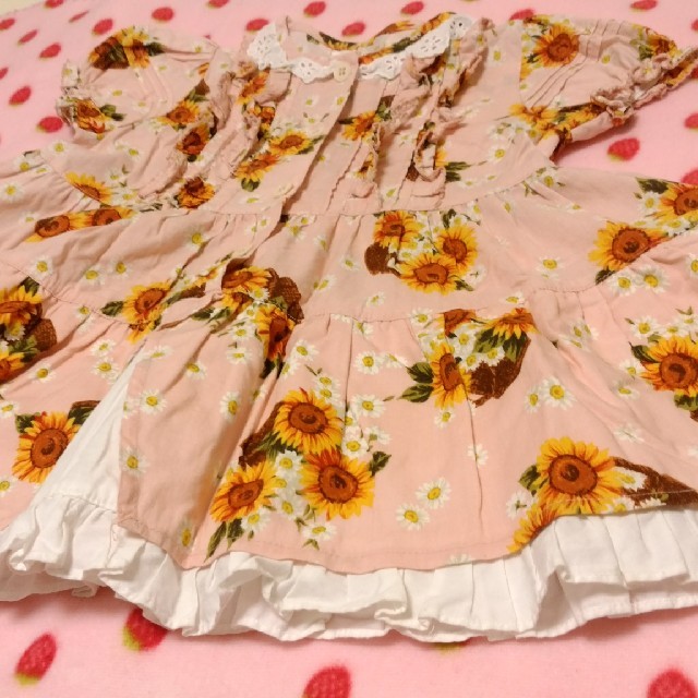 レトロ☆お嬢様☆ひまわりピンクドレス☆95 キッズ/ベビー/マタニティのキッズ服女の子用(90cm~)(ワンピース)の商品写真