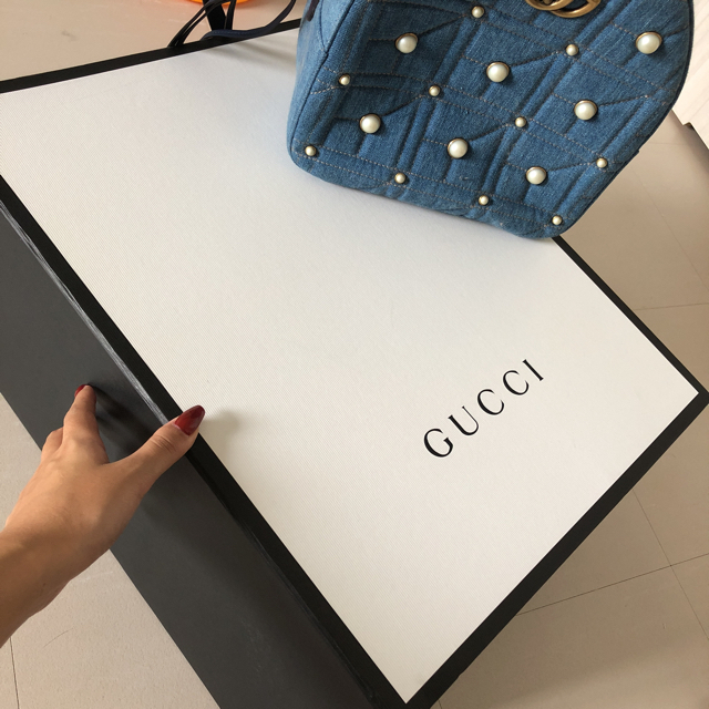 Gucci(グッチ)のGGマーモント デニムキルティングバックパック レディースのバッグ(リュック/バックパック)の商品写真