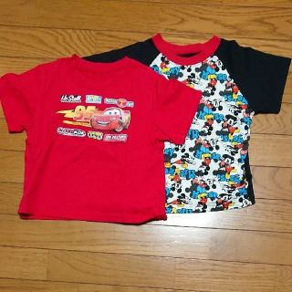 ディズニー(Disney)のサイズ110 カーズ マックイーン ミッキーTシャツ 赤・黒 (Tシャツ/カットソー)