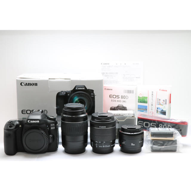 デジタル一眼新品 保証残あり canon EOS 80D トリプルレンズセット wifi対応