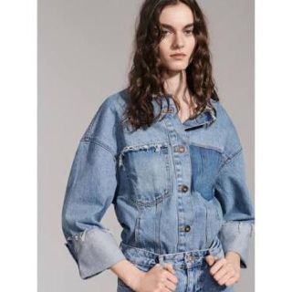 zara デニムジャケット ノーカラージャケット