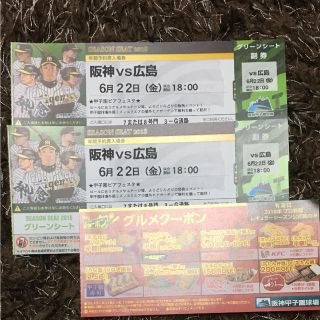 《Kevinさん用》6/22(金)阪神VS広島 甲子園 ペアチケット(野球)