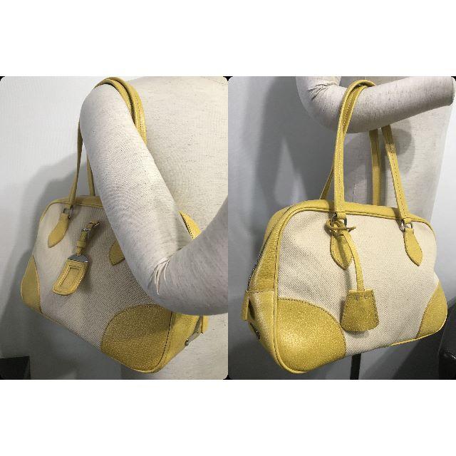 PRADA(プラダ)の●13.5万プラダ型押しレザー革＆キャンパスカナパボストンバッグ鍵付●良好美品 レディースのバッグ(ボストンバッグ)の商品写真