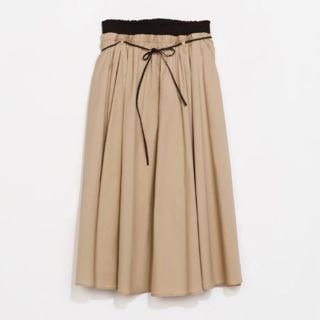 ザラ(ZARA)のザラウエストリボンポプリンスカート美品(ひざ丈スカート)