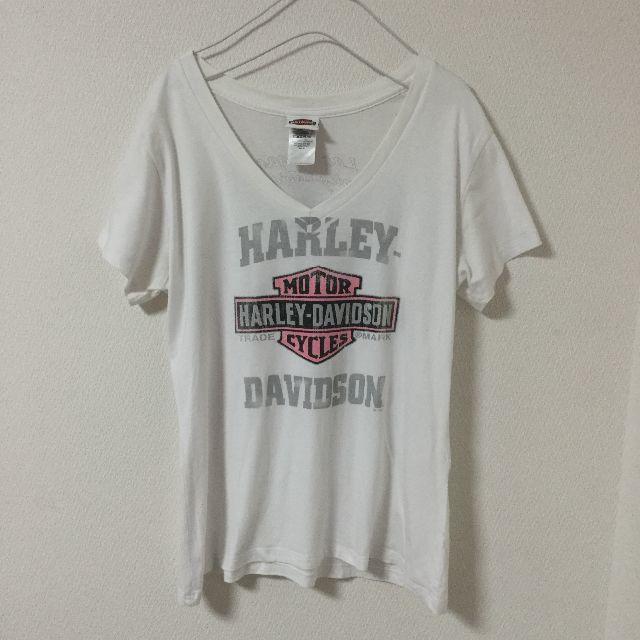 Harley Davidson(ハーレーダビッドソン)のHARLEY-DAVIDSON Tシャツ USA製 M 白 ホワイト ピンク  レディースのトップス(Tシャツ(半袖/袖なし))の商品写真