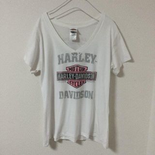 ハーレーダビッドソン(Harley Davidson)のHARLEY-DAVIDSON Tシャツ USA製 M 白 ホワイト ピンク (Tシャツ(半袖/袖なし))