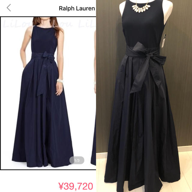 Ralph Lauren(ラルフローレン)の新品 ローレン ラルフローレン  ロング ネイビー ラップ ドレス レディースのフォーマル/ドレス(ロングドレス)の商品写真