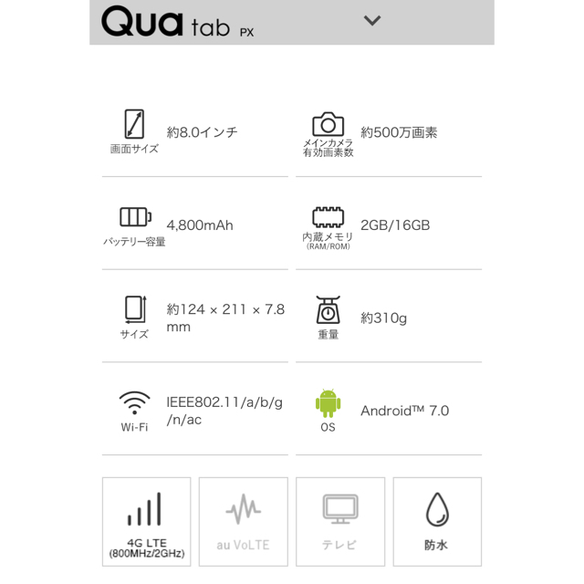 au(エーユー)の日曜日迄お値下げします♪未使用品☆quatab PX☆ スマホ/家電/カメラのPC/タブレット(タブレット)の商品写真