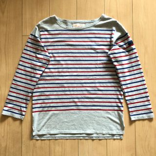 アダムエロぺ(Adam et Rope')の美品 アダムエロペ ボーダー Tシャツ 七分丈 グレー×レッド×ブルー(Tシャツ/カットソー(七分/長袖))