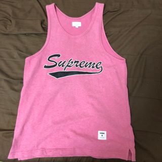 シュプリーム(Supreme)の美品 supreme script tank top S ピンク(タンクトップ)