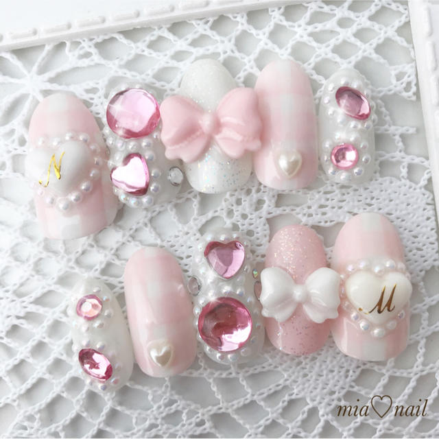 ゆめかわいい リボンが可愛い宝石ネイルの通販 By Mia Nail オーダー再開しました ラクマ