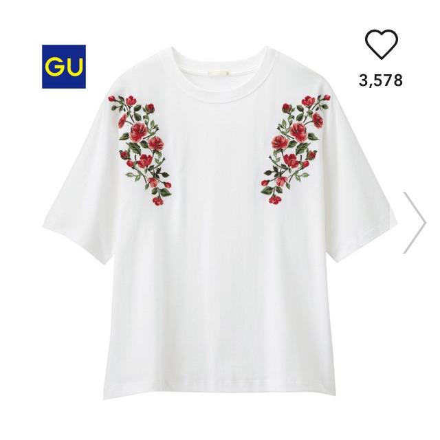 GU(ジーユー)のGU 花柄刺繍 Tシャツ エンブロイダリー  フラワー 白 レディースのトップス(Tシャツ(半袖/袖なし))の商品写真