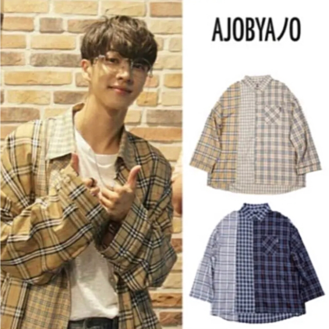 AJOBYAJO Over Check  Mixed  Shirt /BEG メンズのトップス(シャツ)の商品写真