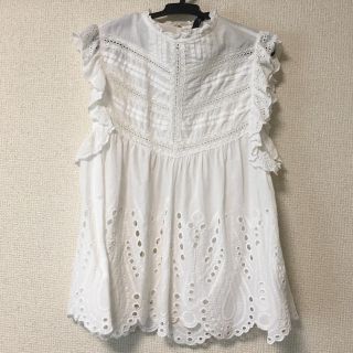 ザラ(ZARA)のZARA レース 刺繍 ノースリーブ ブラウス(シャツ/ブラウス(半袖/袖なし))