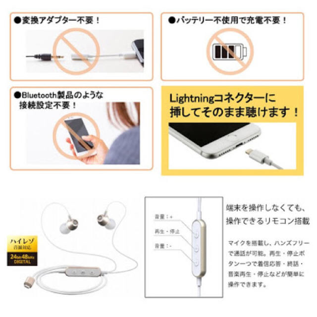 iPhone7/ライトニングコネクタ/イヤホン/LEPLUS LP-LNE02 スマホ/家電/カメラのオーディオ機器(ヘッドフォン/イヤフォン)の商品写真