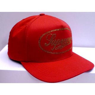 シュプリーム(Supreme)の2017AW極美品◆Supreme シュプリーム ラインストーンロゴ キャップ赤(キャップ)