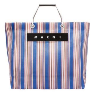 マルニ(Marni)の新品♡marni マルニフラワーカフェ バッグ♡ストライプバッグ ブルー(トートバッグ)