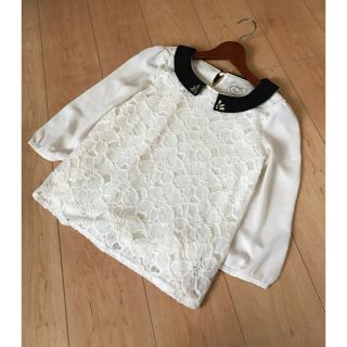 トッコ(tocco)のトッコクローゼット♡襟ビジュー 袖シフォンプルオーバー(カットソー(長袖/七分))