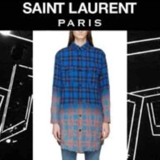 サンローラン(Saint Laurent)のSAINT LAURENT美品チェックシャツワンピースXS(シャツ/ブラウス(長袖/七分))