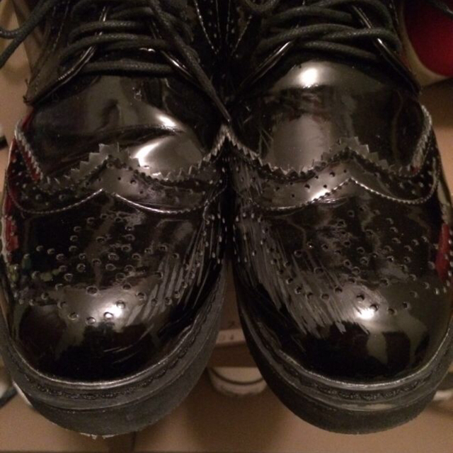 黒 エナメル 厚底 レースアップシューズ レディースの靴/シューズ(ローファー/革靴)の商品写真