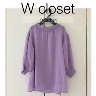 ダブルクローゼット(w closet)の1度使用しました☆ドット柄シャーリングブラウス ラベンダー(シャツ/ブラウス(半袖/袖なし))