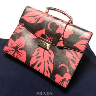 プラダ(PRADA)のギャラ付正規品 美品プラダ ハイビスカス柄 サフィアーノ ブリーフケース(ビジネスバッグ)