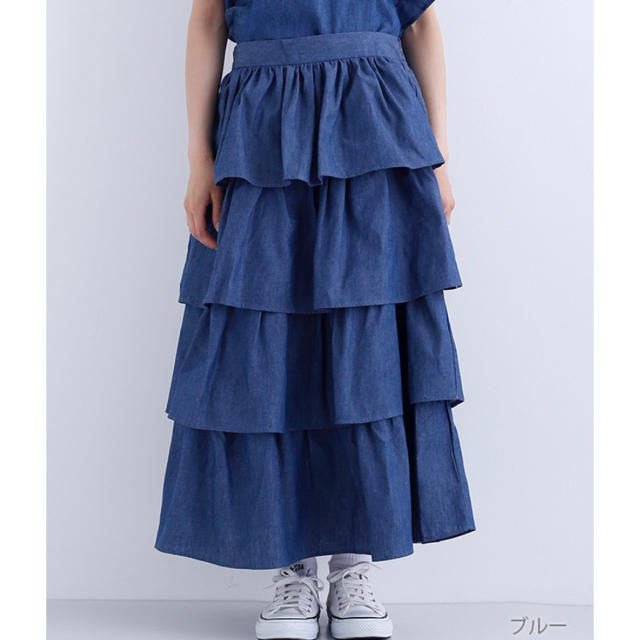 merlot(メルロー)のyohei子様専用☆merlot☆ティアードフリルソフトデニムスカート☆ブルー レディースのスカート(ロングスカート)の商品写真