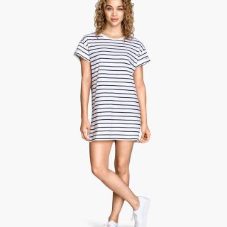 エイチアンドエム(H&M)のH&MボーダーTシャツワンピースXS(ミニワンピース)