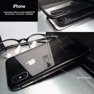 iPhoneX/i10用★黒/強化 Glass★2層ロック/アルミバンパーSET(iPhoneケース)