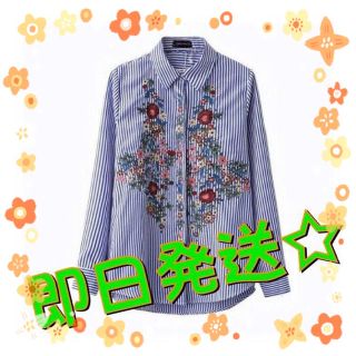 【新品♡】ZARA系 刺繍入ストライプシャツ(シャツ/ブラウス(長袖/七分))