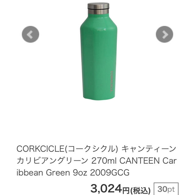 THERMOS(サーモス)のCORKCICLEコークシクル キャンティーン カリビアングリーン 270ml  インテリア/住まい/日用品のキッチン/食器(タンブラー)の商品写真