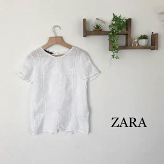 ザラ(ZARA)のZARAのリネン100%ホワイトブラウス (シャツ/ブラウス(半袖/袖なし))