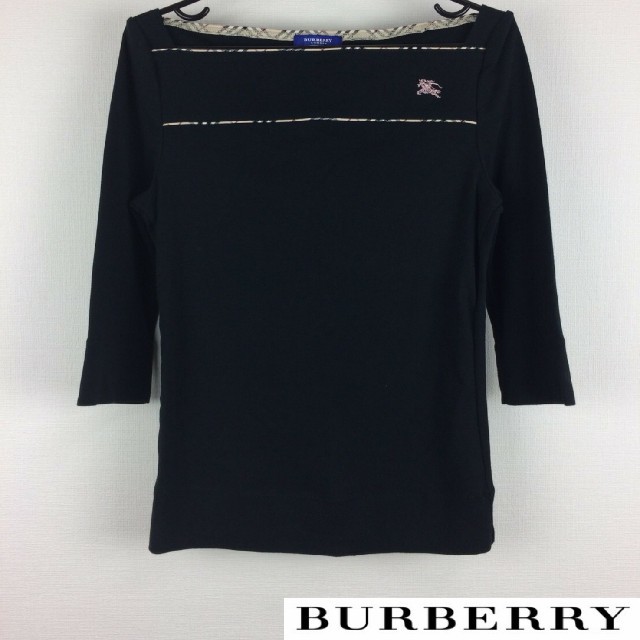 BURBERRY BLUE LABEL(バーバリーブルーレーベル)の美品 BURBERRY BLUE LABEL 7分袖カットソー ブラック 38 レディースのトップス(カットソー(長袖/七分))の商品写真