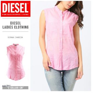 ディーゼル(DIESEL)の新品 DIESEL ノースリーブ 袖なし シャツ ピンク レディース  Sサイズ(Tシャツ(半袖/袖なし))