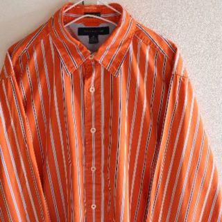 トミーヒルフィガー(TOMMY HILFIGER)のUS トミー ヒルフィガー orangenv ストライプ ドレス シャツ M(シャツ)