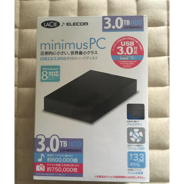 外付け HDD 3.0TB 未使用品 スマホ/家電/カメラのPC/タブレット(PC周辺機器)の商品写真