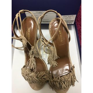 ドゥーズィエムクラス(DEUXIEME CLASSE)のAQUAZZURA フリンジヒールサンダル レースアップ(サンダル)