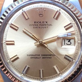 ロレックス(ROLEX)の【正規美品】ロレックス デイトジャスト 迫力のレア太バーインデックス18Kベゼル(腕時計(アナログ))