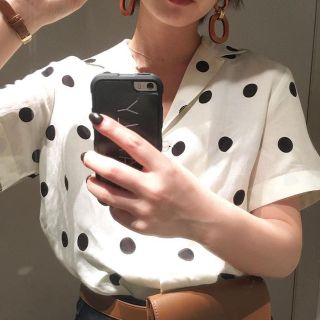 マウジー(moussy)の今季MOUSSY HALF SLEEVE LINEN DOTシャツ♡ドットシャツ(シャツ/ブラウス(半袖/袖なし))