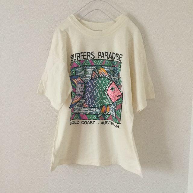 古着 Tシャツ 魚柄 クリーム オーストリア マルチカラー レディースのトップス(Tシャツ(半袖/袖なし))の商品写真