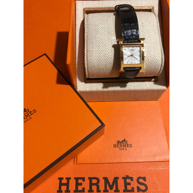 Hermes - エルメス 稼働品 Hウォッチ ゴールド×クロコダイル