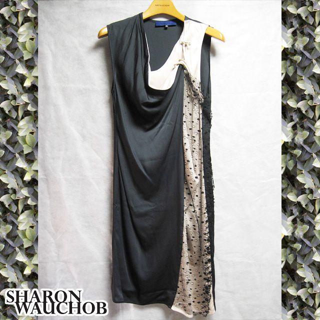 女性が喜ぶ♪ Sharon Wauchob 新品未使用 シャロンワコブ シルクドレス ブラック×ピンクベージュ ひざ丈ワンピース 