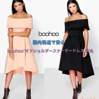 ブーフー(boohoo)のオフショルダー ドレス 結婚式 二次会 ワンピース(ミディアムドレス)