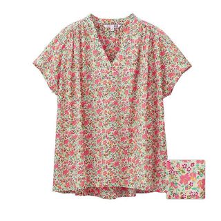 ユニクロ(UNIQLO)のユニクロ リバティ ロンドン 花柄コットンローン ブラウス XL／ピンク 新品♪(シャツ/ブラウス(半袖/袖なし))