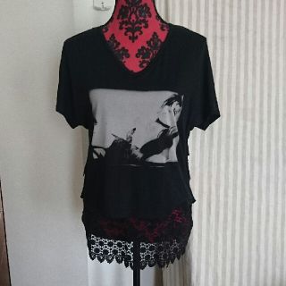 ヒステリックグラマー(HYSTERIC GLAMOUR)のヒステリックス ヒステリックグラマー Tシャツチュニック 黒レース  レディース(Tシャツ(半袖/袖なし))